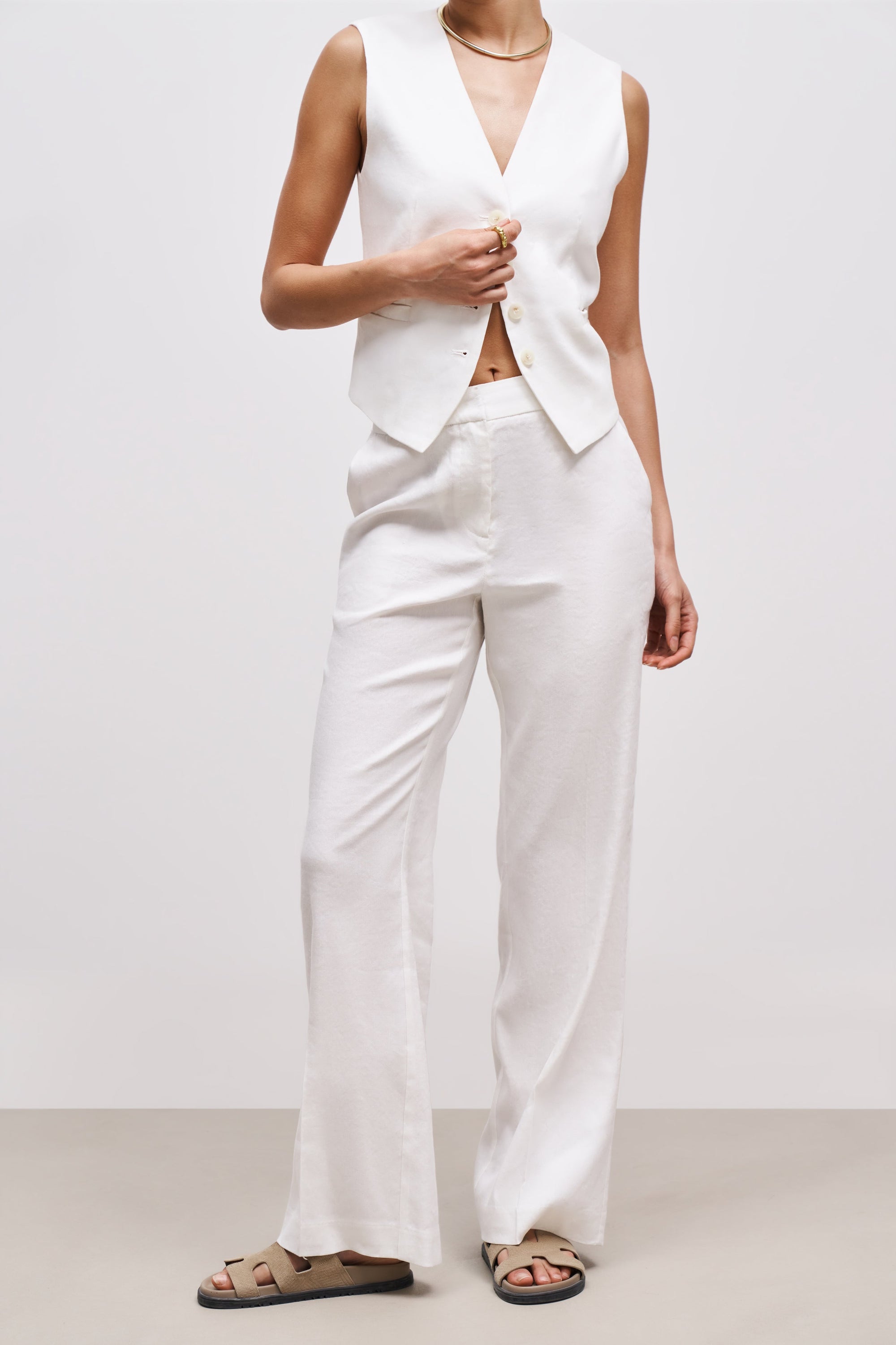 Tailored Linen Trousers - White