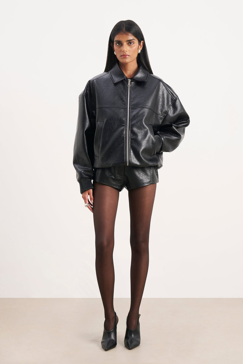 Vintage Leather Bomber Jacket - Black