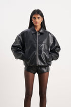 Vintage Leather Bomber Jacket - Black