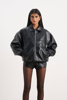 Vintage Leather Bomber Jacket - Black