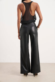 Tailored Leather Wide Leg Trousers - Black