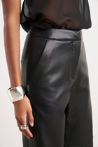 Tailored Leather Wide Leg Trousers - Black