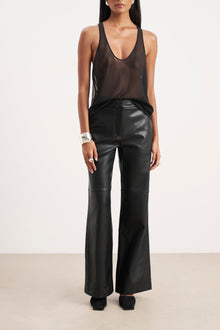 Tailored Leather Wide Leg Trousers - Black
