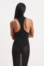 Sheer High Neck Racerback Gown - Black