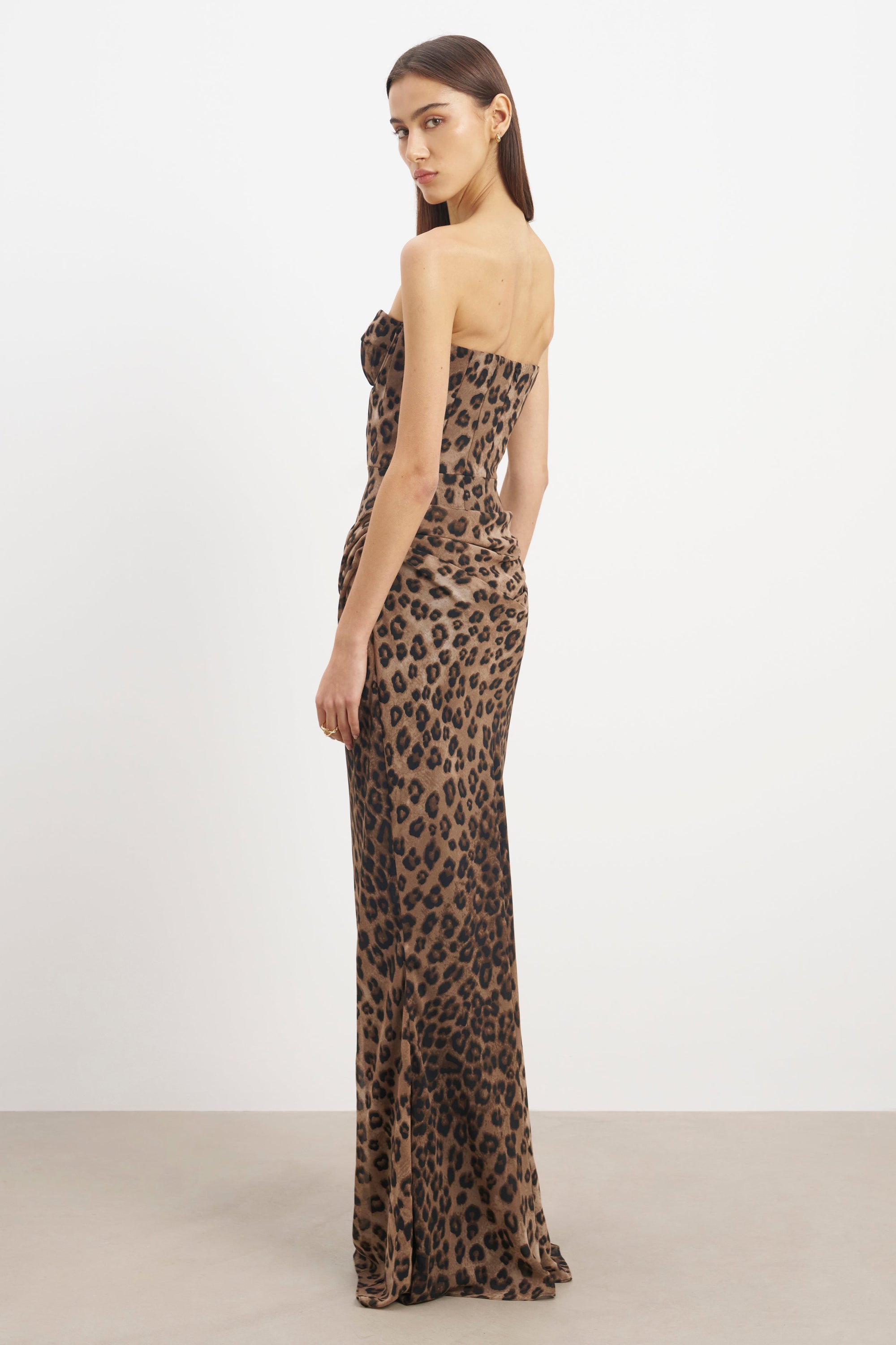 Corset Gown with Draped Hip - Leopard Print