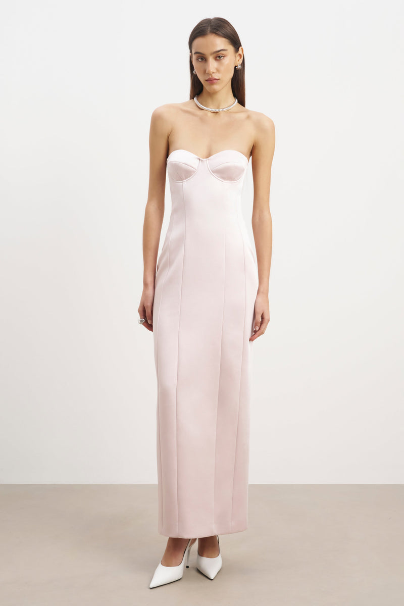 Satin Column Corset Maxi Dress - Blush