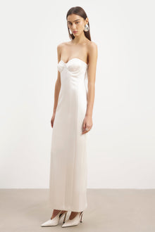 Satin Column Corset Maxi Dress - Cream