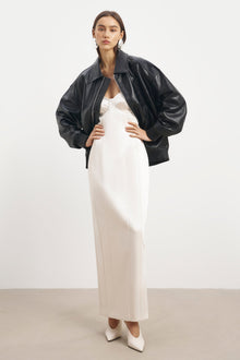 Satin Column Corset Maxi Dress - Cream