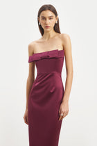 Satin Column Maxi Dress with Bow Detail - Mulberry
