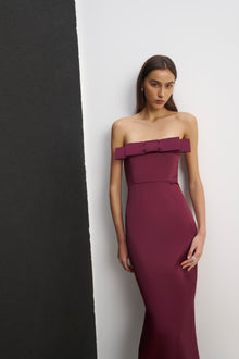 Satin Column Maxi Dress with Bow Detail - Mulberry