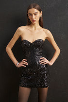 Sequin Column Corset Mini Dress - Black