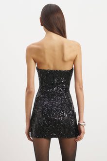 Sequin Column Corset Mini Dress - Black