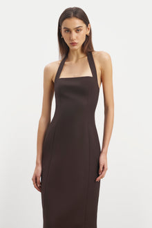 Tailored Halter Midi Dress - Carob