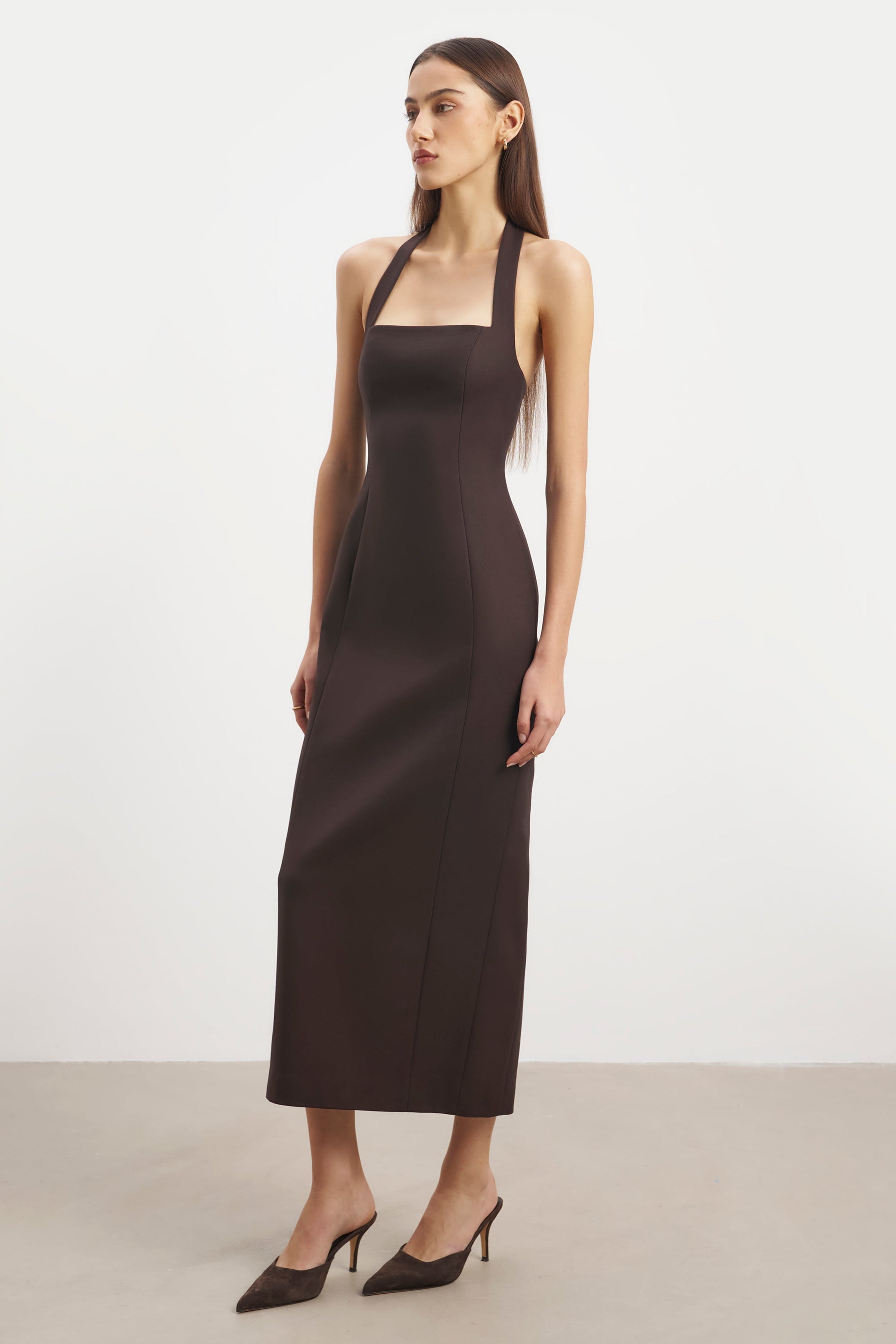 Tailored Halter Midi Dress - Carob