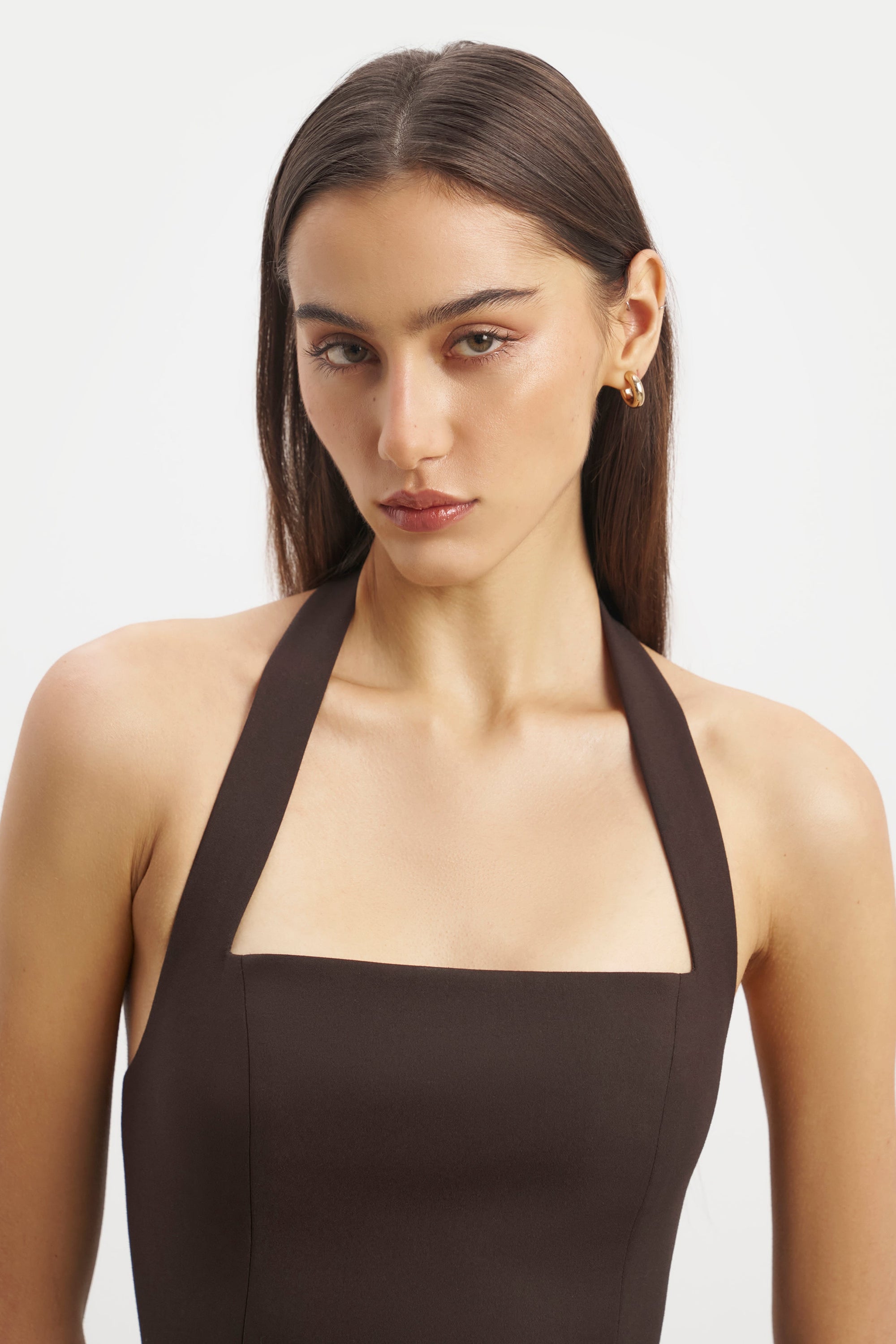 Tailored Halter Midi Dress - Carob