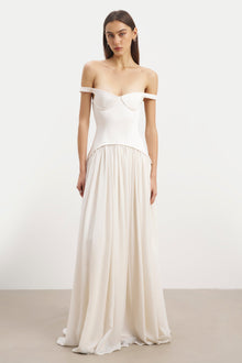 Satin Corset Off Shoulder Gown - Cream