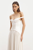 Satin Corset Off Shoulder Gown - Cream