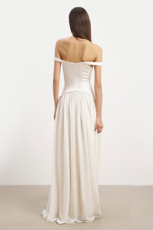 Satin Corset Off Shoulder Gown - Cream