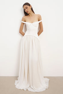 Satin Corset Off Shoulder Gown - Cream
