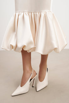 Satin Bubble Hem Midi Dress - Cream