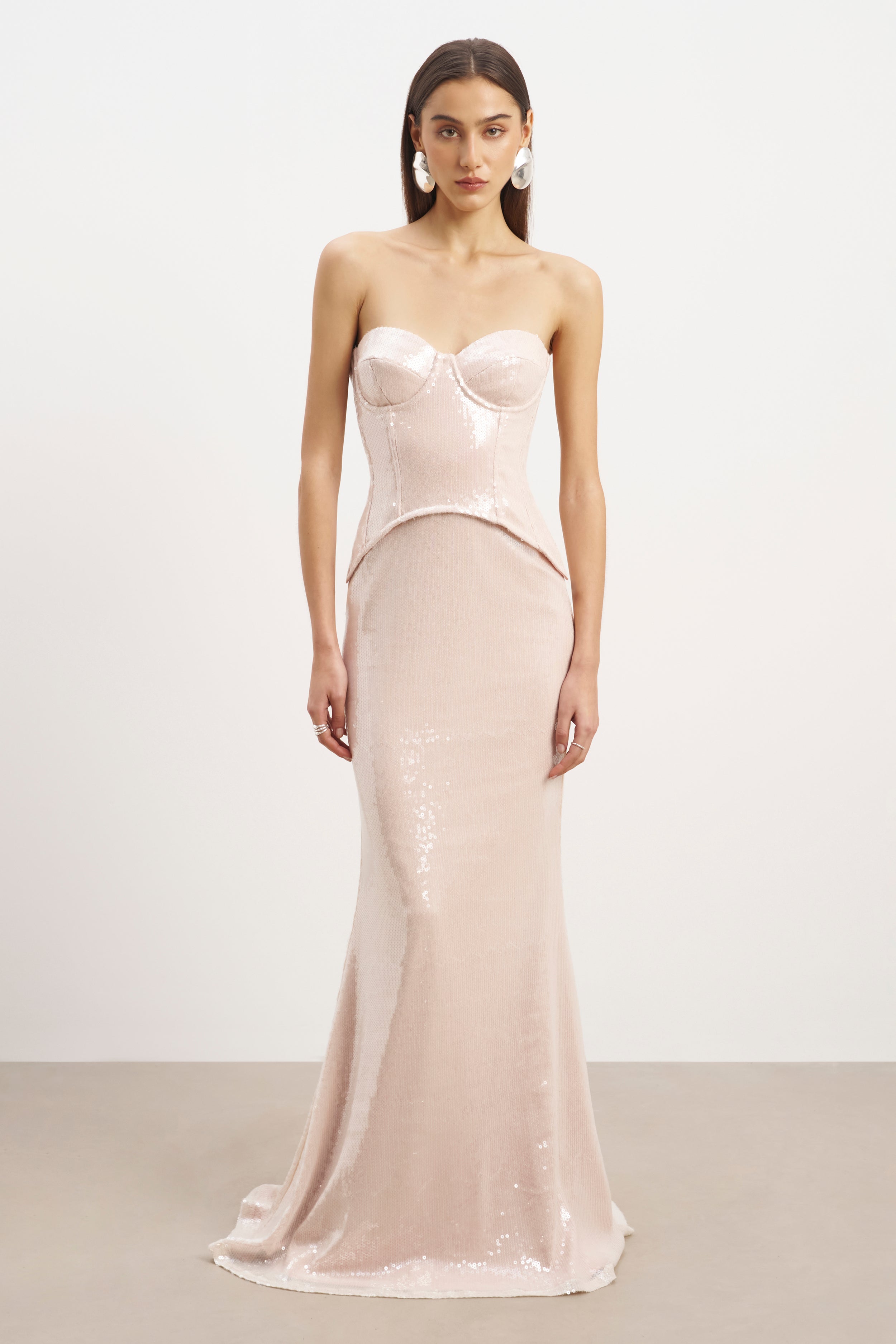 Sequin Corset Gown With Sweetheart Neckline - Blush