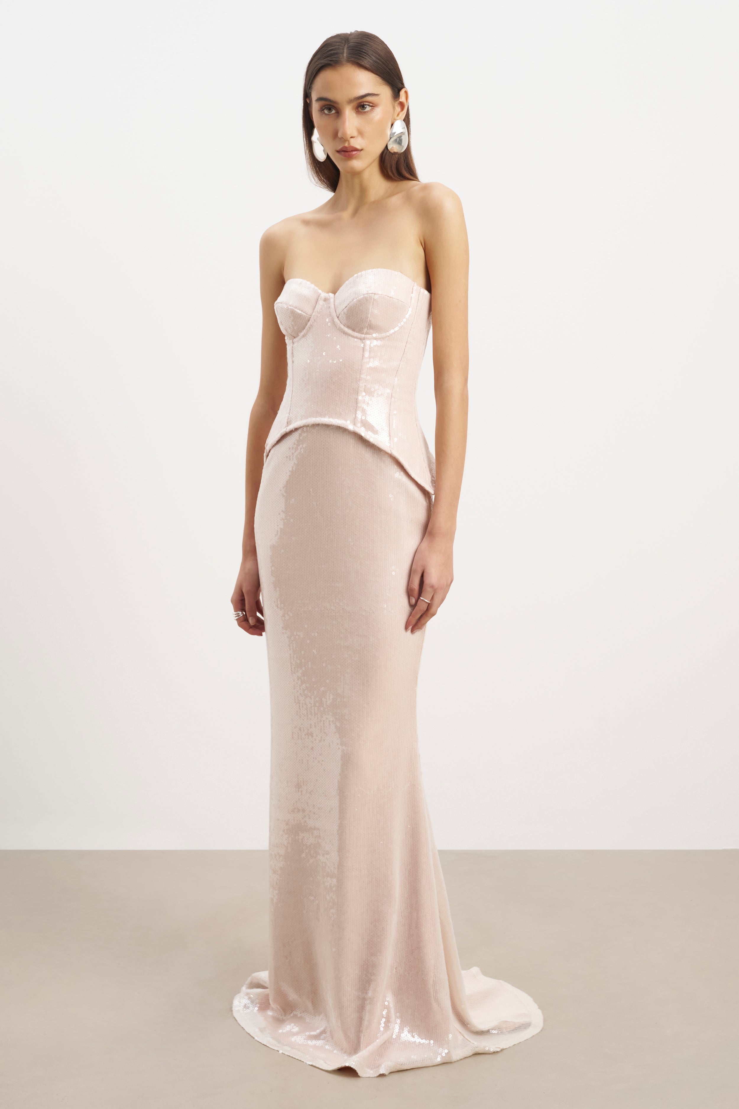 Sequin Corset Gown With Sweetheart Neckline - Blush