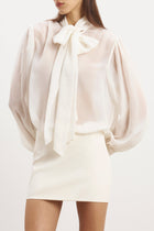 Sheer Chiffon Tie Neck Blouse - Cream