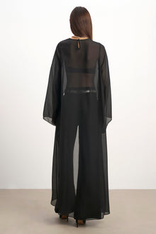 Sheer Chiffon Cape Blouse - Black