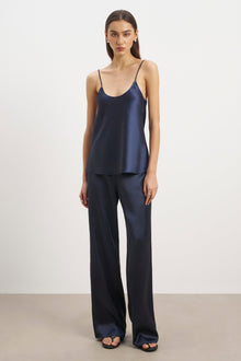 Formal Satin Straight Leg Trousers - Navy