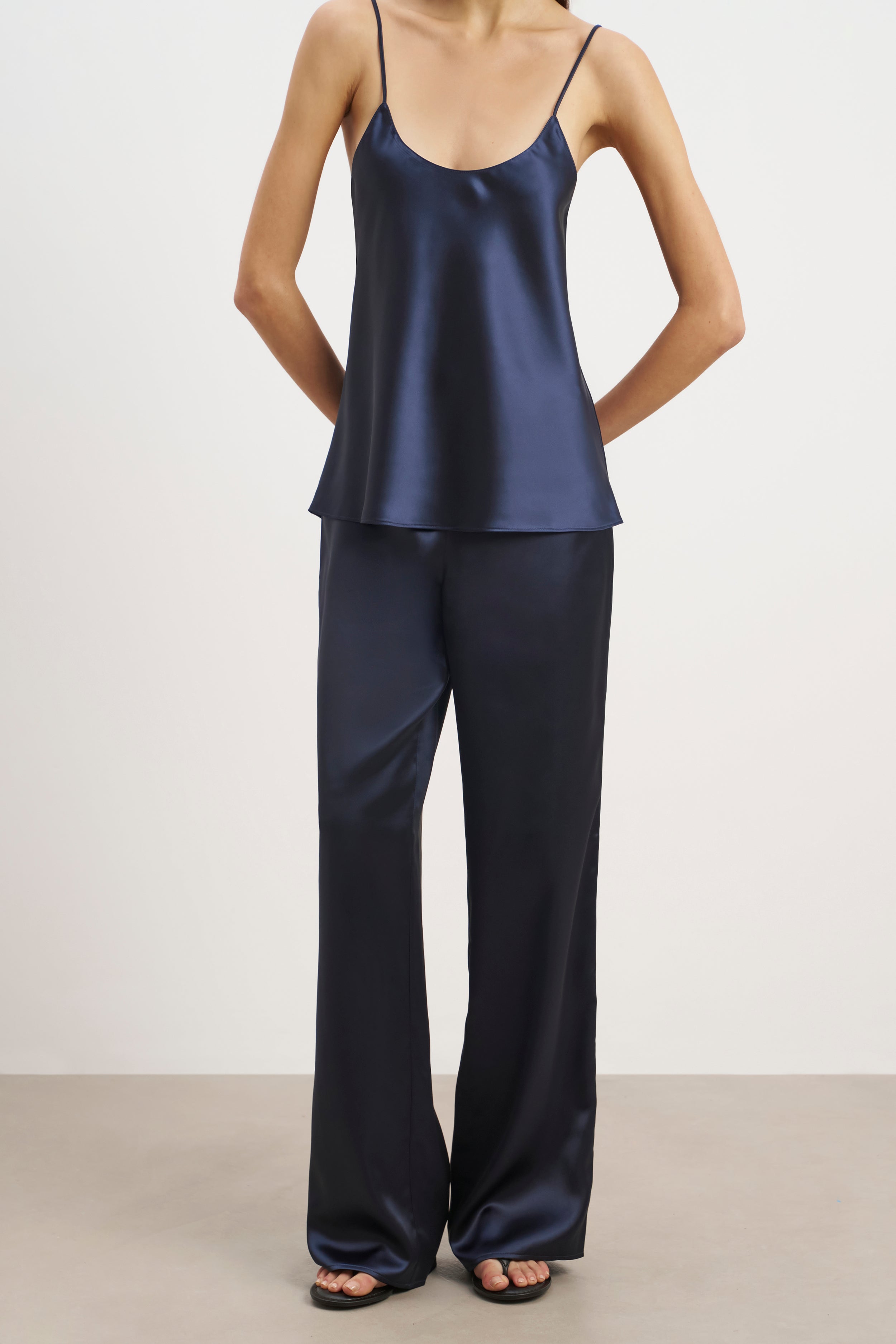 Formal Satin Straight Leg Trousers - Navy