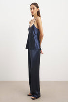 Formal Satin Straight Leg Trousers - Navy