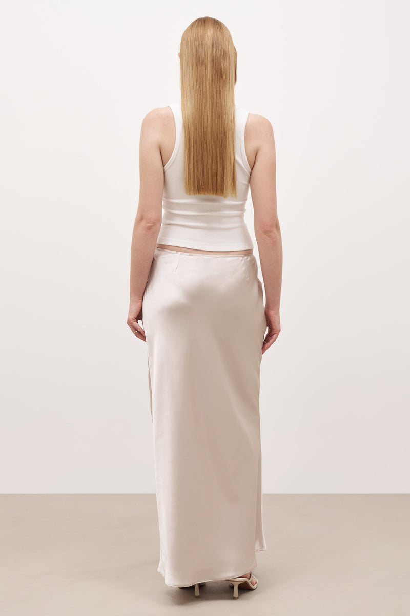 Satin Mid Rise Maxi Skirt - Champagne