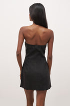 Strapless Linen A Line Mini Dress - Black