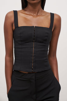 Square Neck Hook & Eye Corset - Black