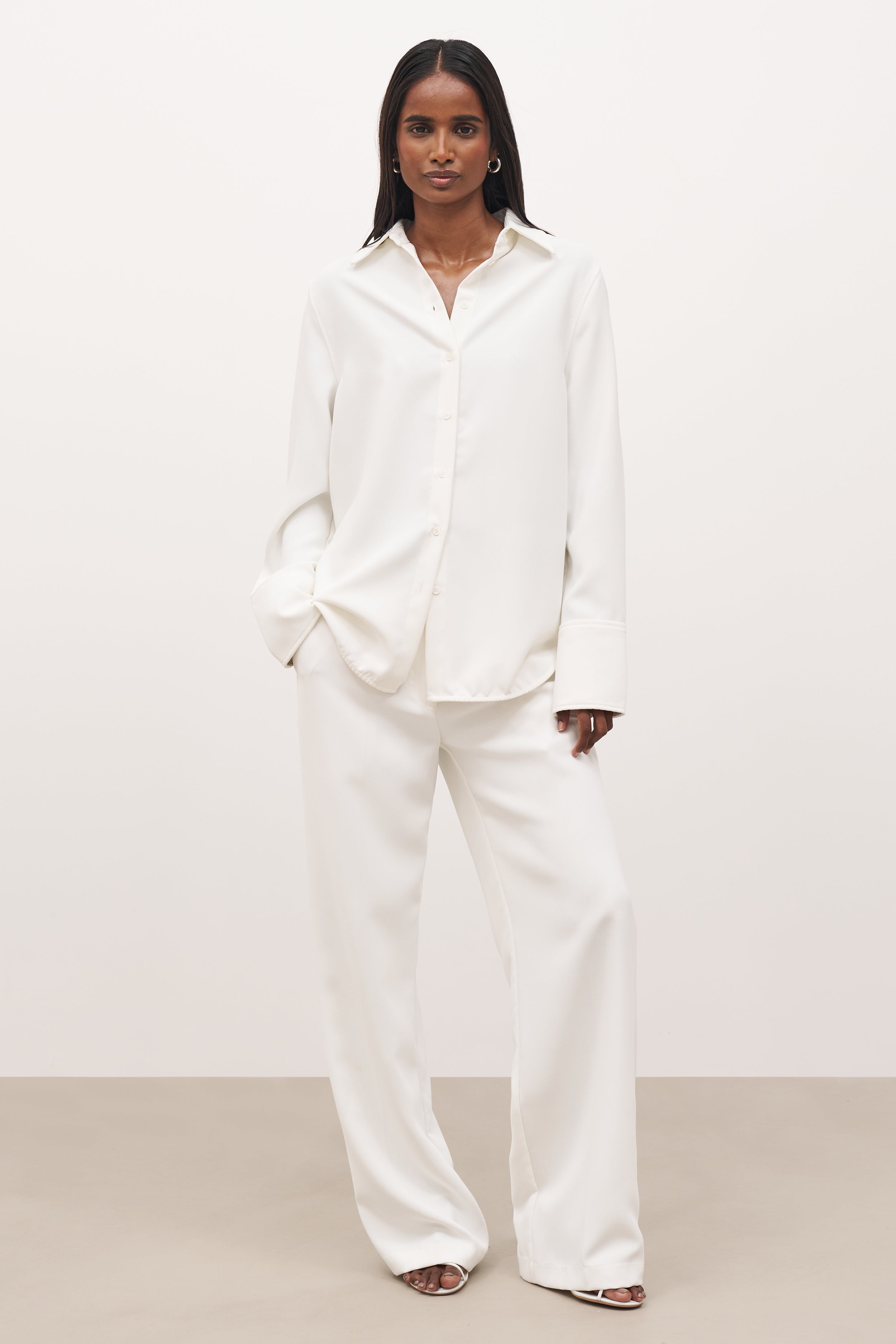 Draped Mid Rise Trousers - White