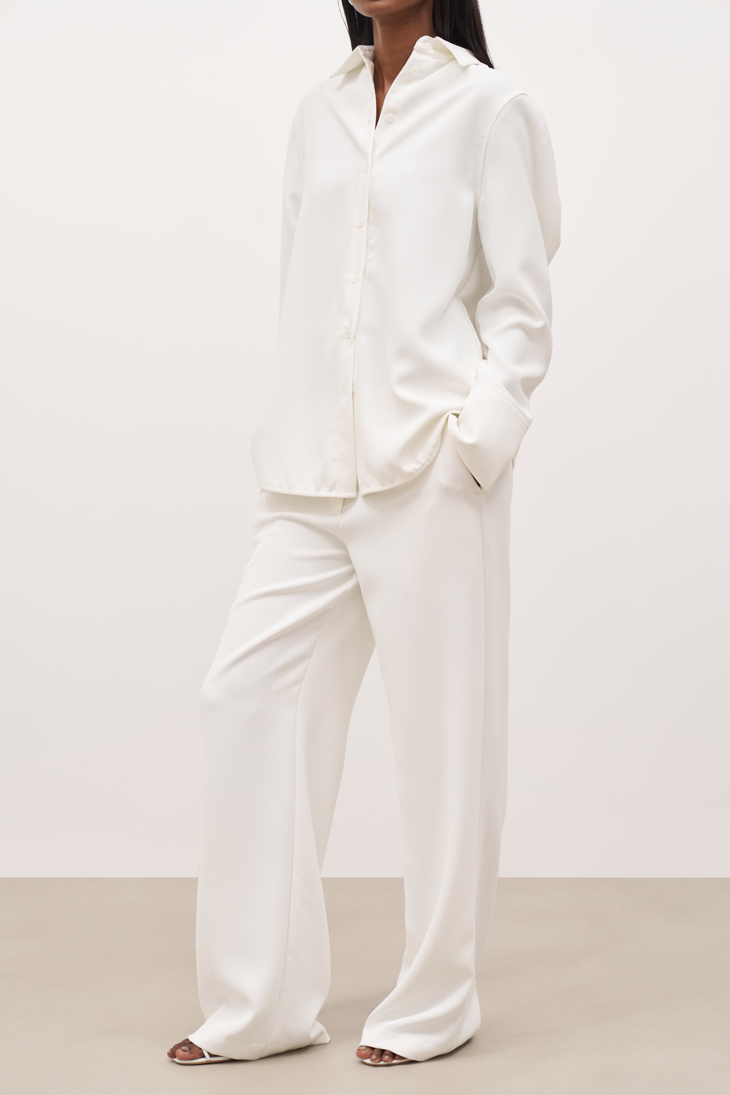 Draped Mid Rise Trousers - White