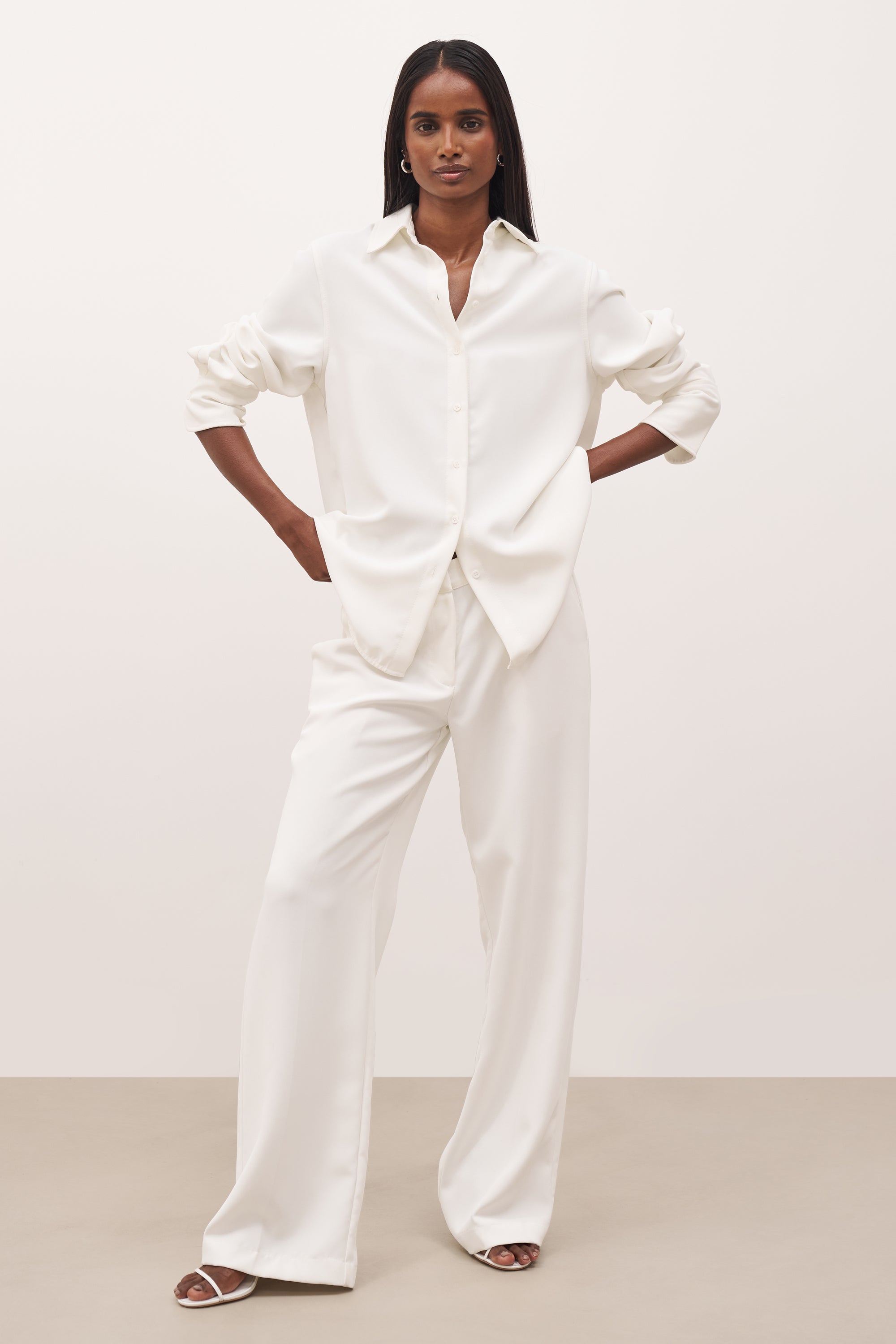 Draped Mid Rise Trousers - White