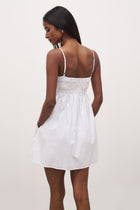 Ruched Cotton Mini Dress  - White