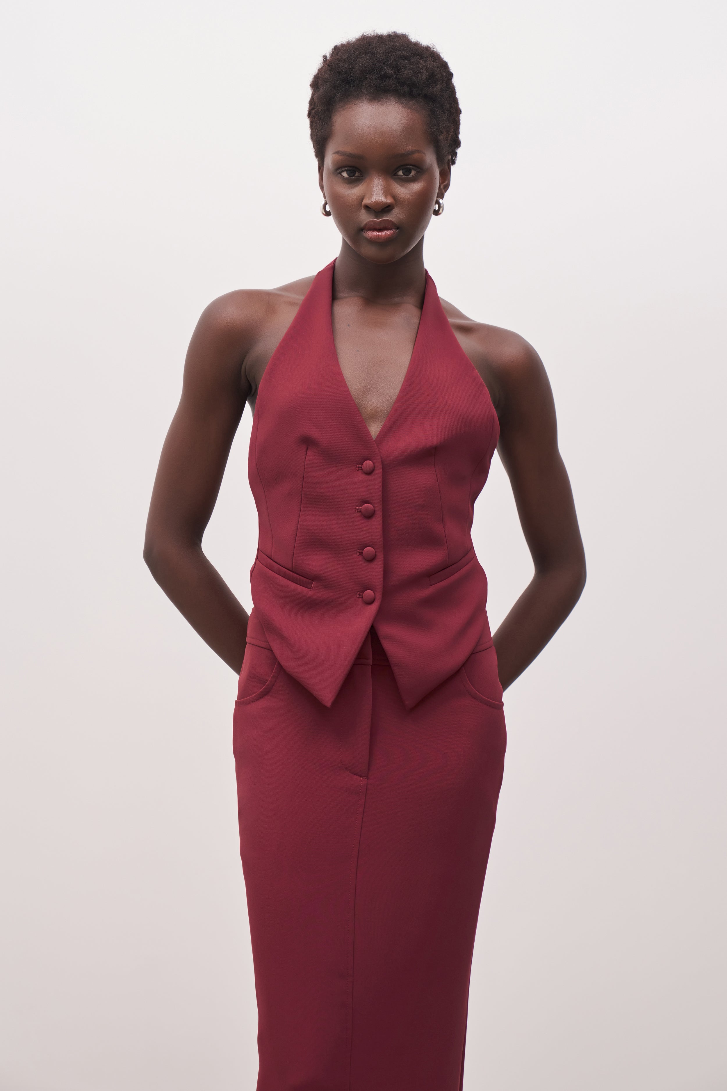 Backless Halter Waistcoat - Burgundy