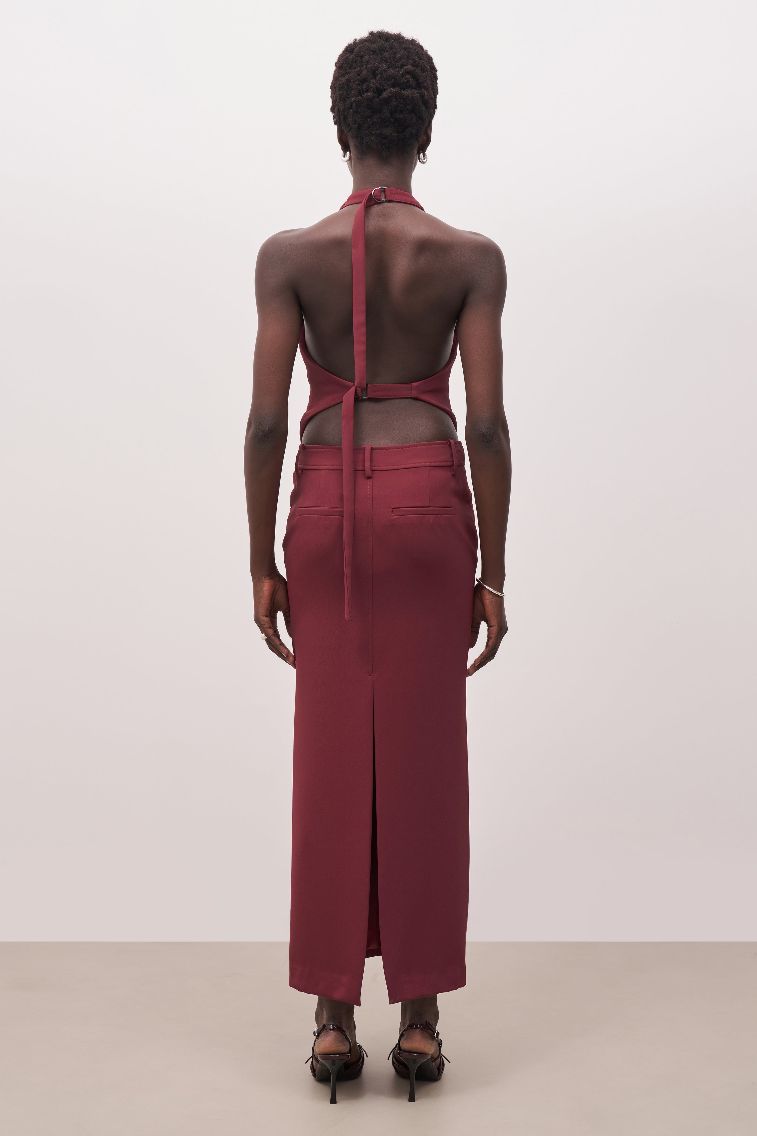 Backless Halter Waistcoat - Burgundy