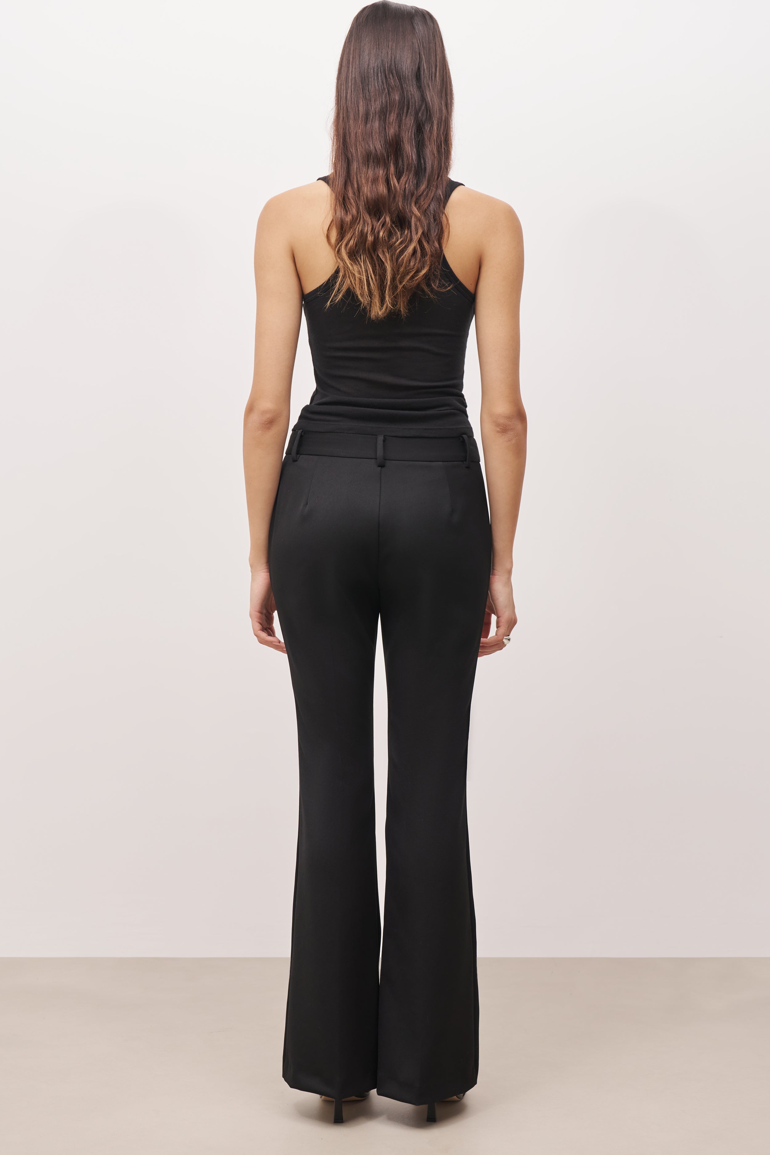 Mid Rise Flared Trousers - Black