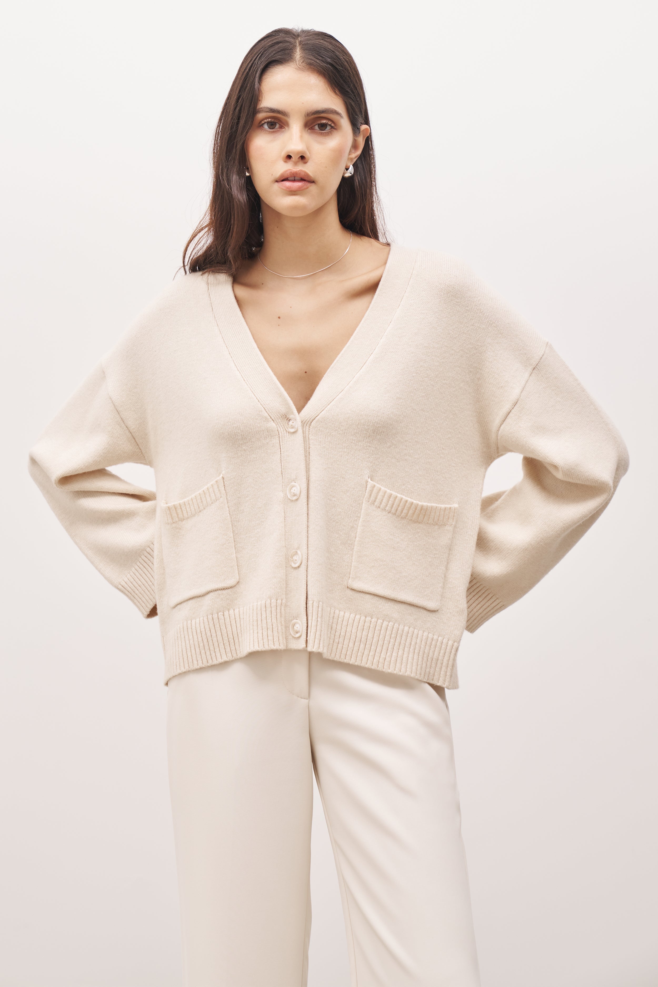 Relaxed Cashmere Blend Cardigan - Cream