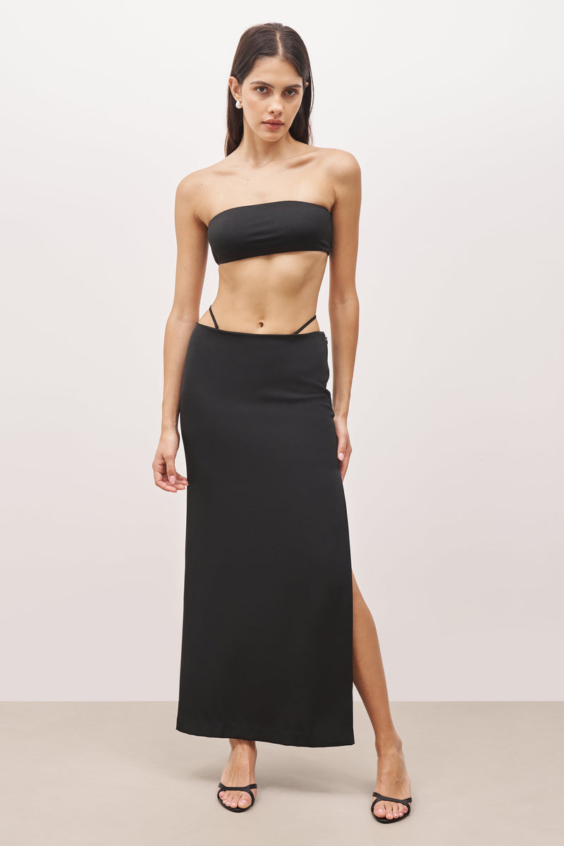 Tailored Maxi Skirt With Strap Detail - Black