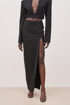 Hook & Eye Split Hem Maxi Skirt - Black