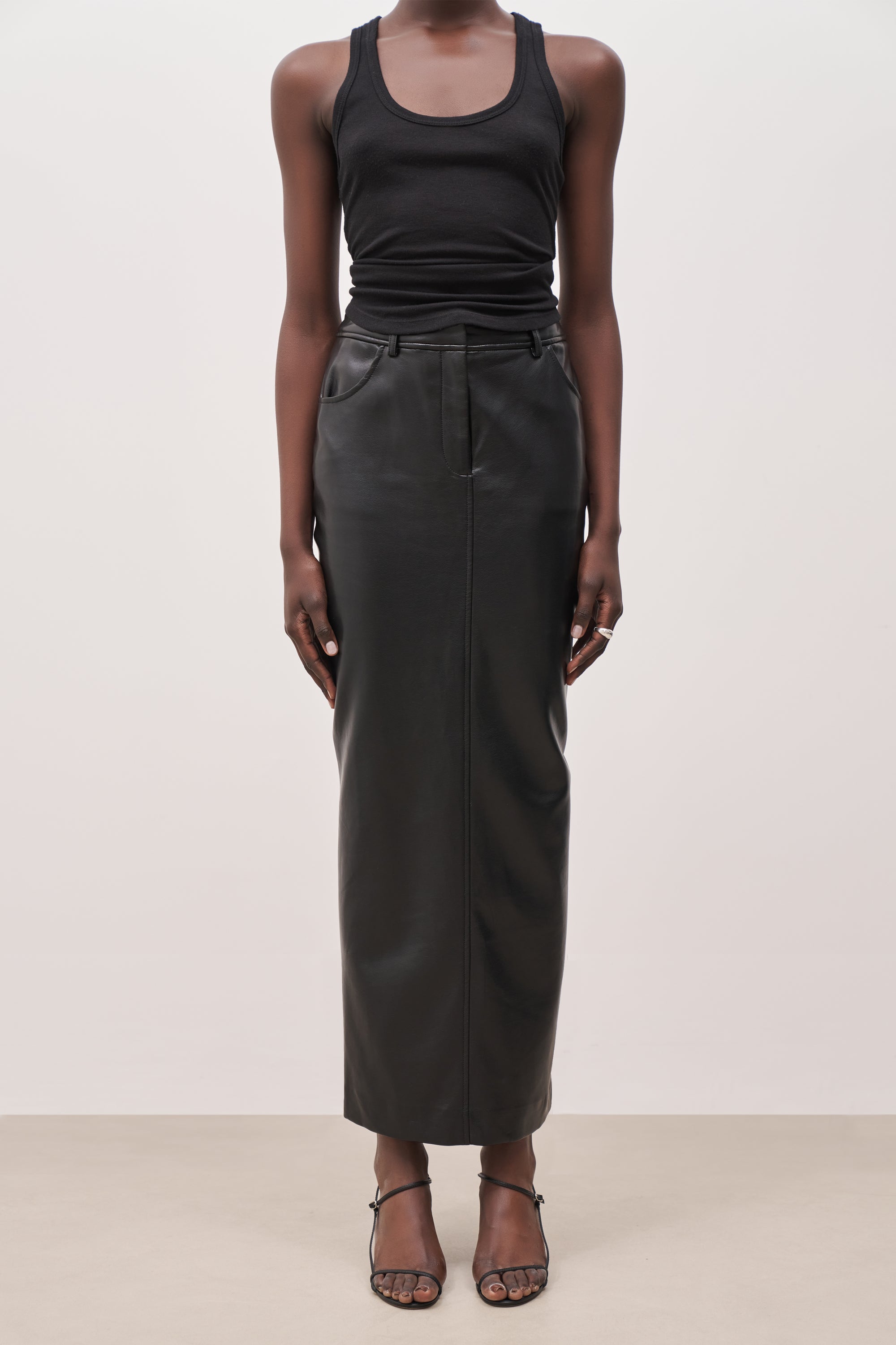 Leather Tailored Maxi Skirt - Black