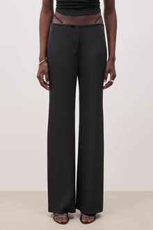 Tailored Mid Rise Trousers With Strap Detail - Black