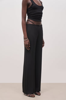 Tailored Mid Rise Trousers With Strap Detail - Black