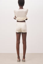 Mid Rise Ribbed Knit Mini Shorts - Cream