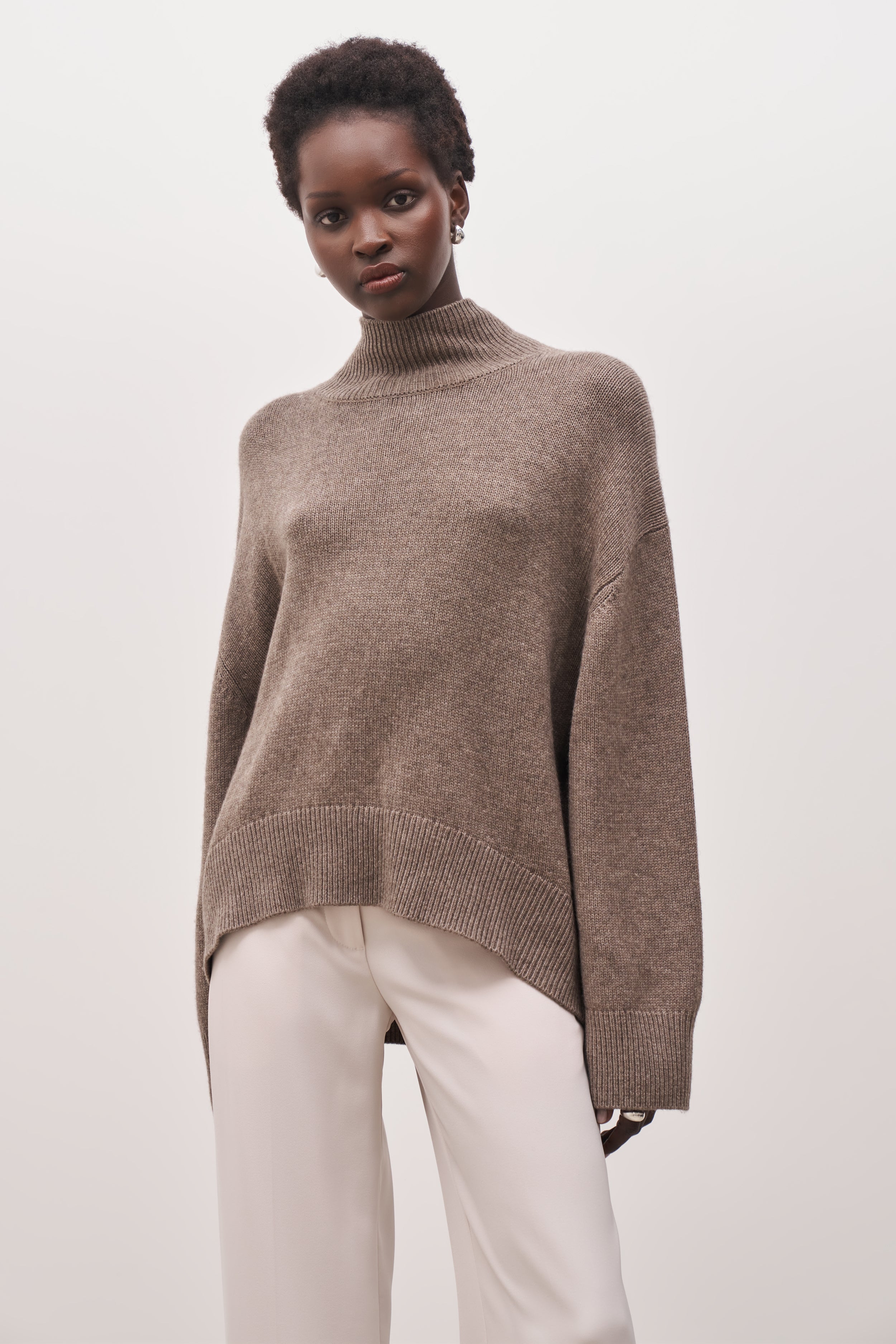 Relaxed High Neck Cashmere Blend Jumper - Cedar