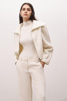 Double Faced Wool Cropped Jacket - Cream